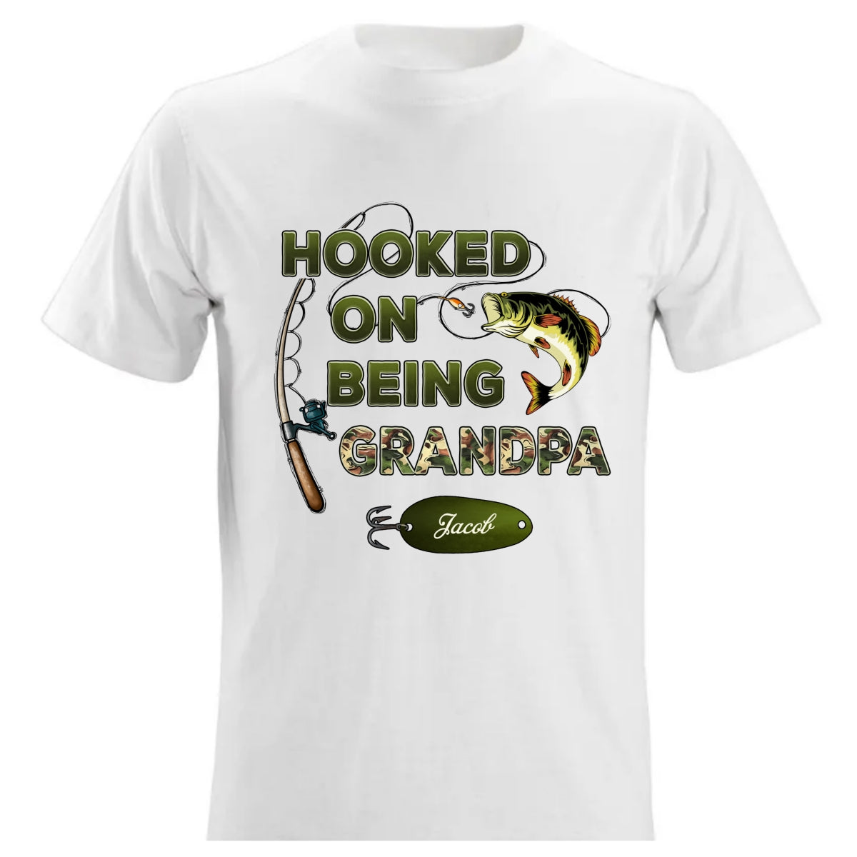 Copy of Hooked On Being Grandpa Papa Fishing Camouflage Personalized Shirt, Unique 2025 Father's Day Gift For Grandpa, Dad, Husband