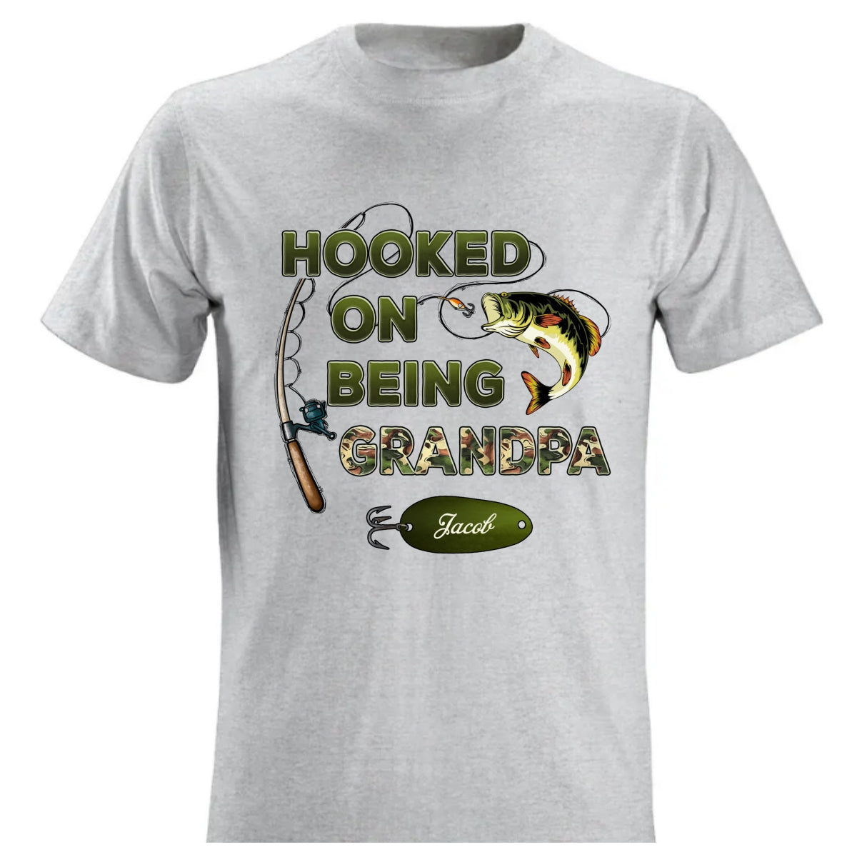 Copy of Hooked On Being Grandpa Papa Fishing Camouflage Personalized Shirt, Unique 2025 Father's Day Gift For Grandpa, Dad, Husband